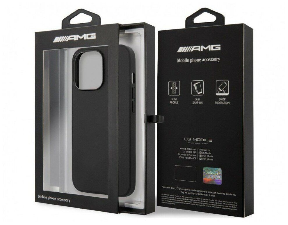 Чехол AMG для iPhone 13 Pro Genuine leather Big logo Hard Black