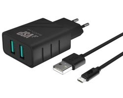 Сетевое ЗУ Vespa 2 USB+кабель Micro USB 1м черный