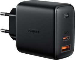 Сетевое ЗУ Aukey Dual-Port 65W PD USB-C+A Wall Charger with GaN Power Tech черный