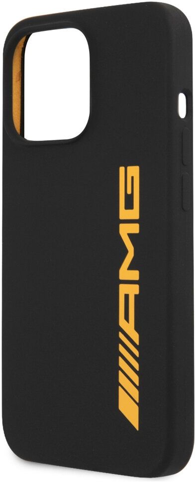 Чехол AMG для iPhone 13 Pro Liquid silicone with Yellow big logo Hard Black