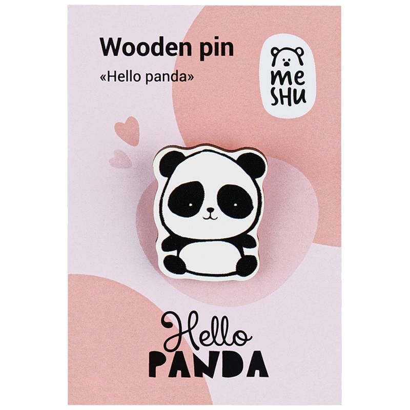 Значок деревянный MESHU "Hello panda", прямая УФ-печать, 2,7*3,3см