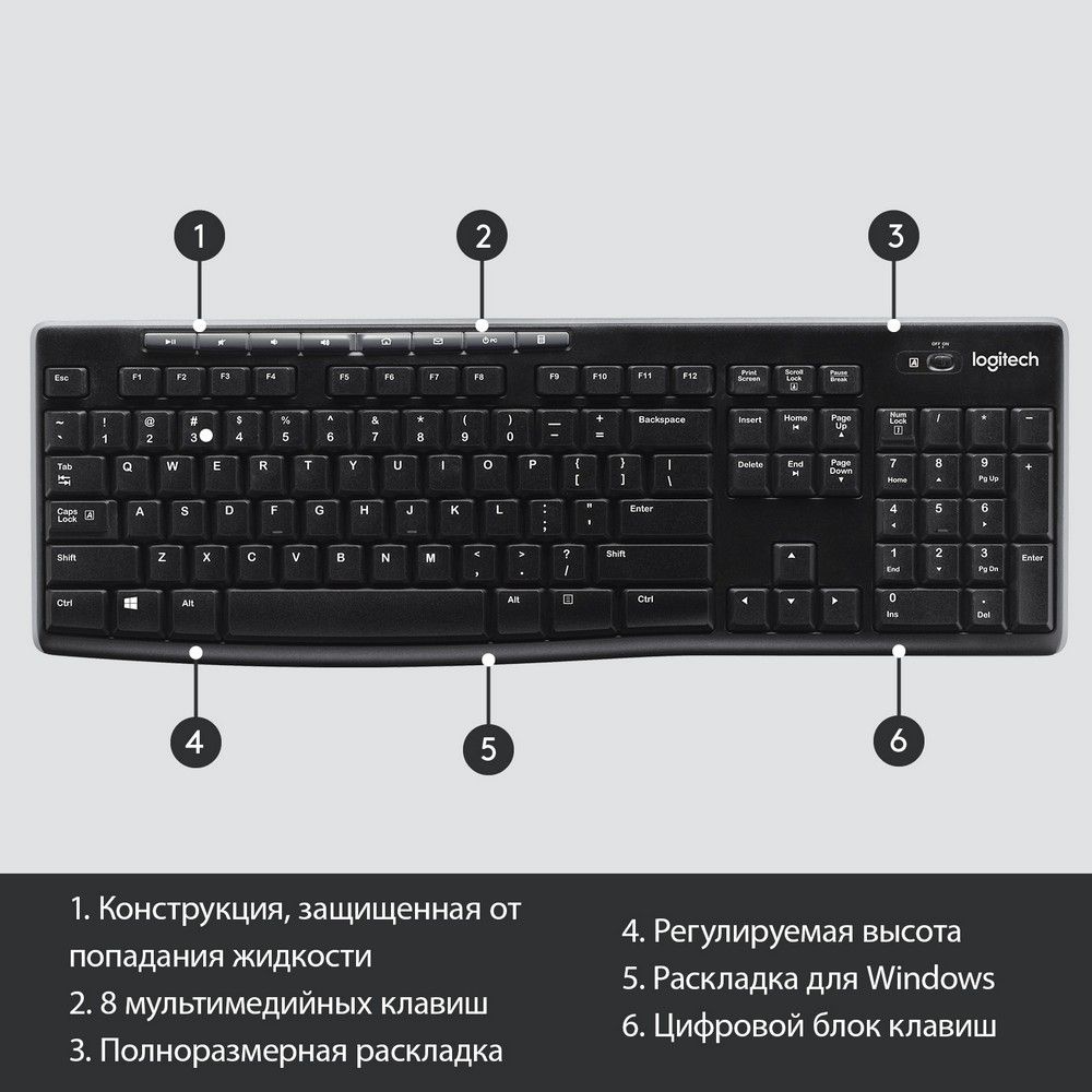 Клавиатура Logitech Logitech Wireless Keyboard K270 Black USB