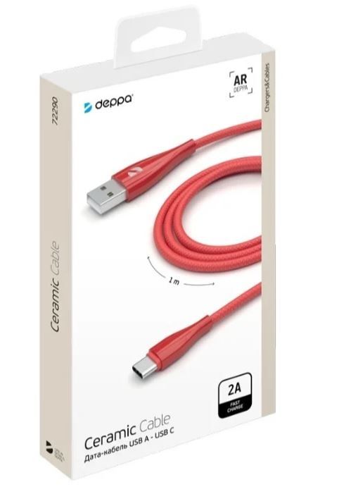 Кабель USB - Type-C Deppa 1 м, красный