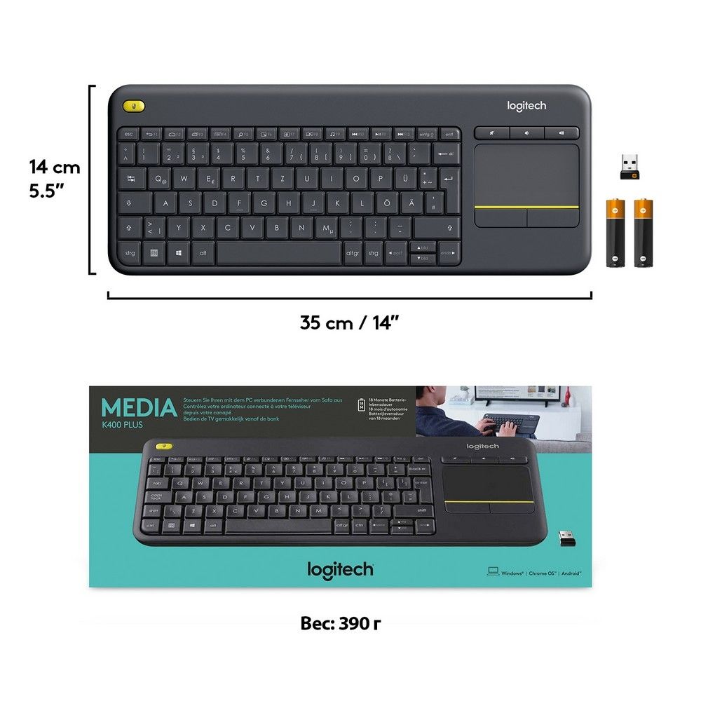 Клавиатура Logitech Wireless Touch Keyboard K400 Black USB