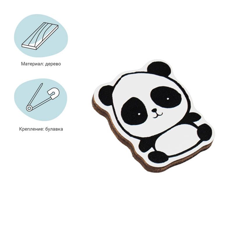 Значок деревянный MESHU "Hello panda", прямая УФ-печать, 2,7*3,3см