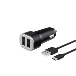 Автомобильное ЗУ Deppa Ultra 2 USB 2,4А кабель Type-C черный