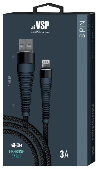 Кабель USB - Lightning Vespa Fishbone 1 м, черный