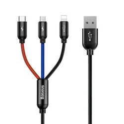Кабель USB/micro USB/Lightning/USB Type-C Baseus Three Primary Colors 3-in-1 1,2 м, черный