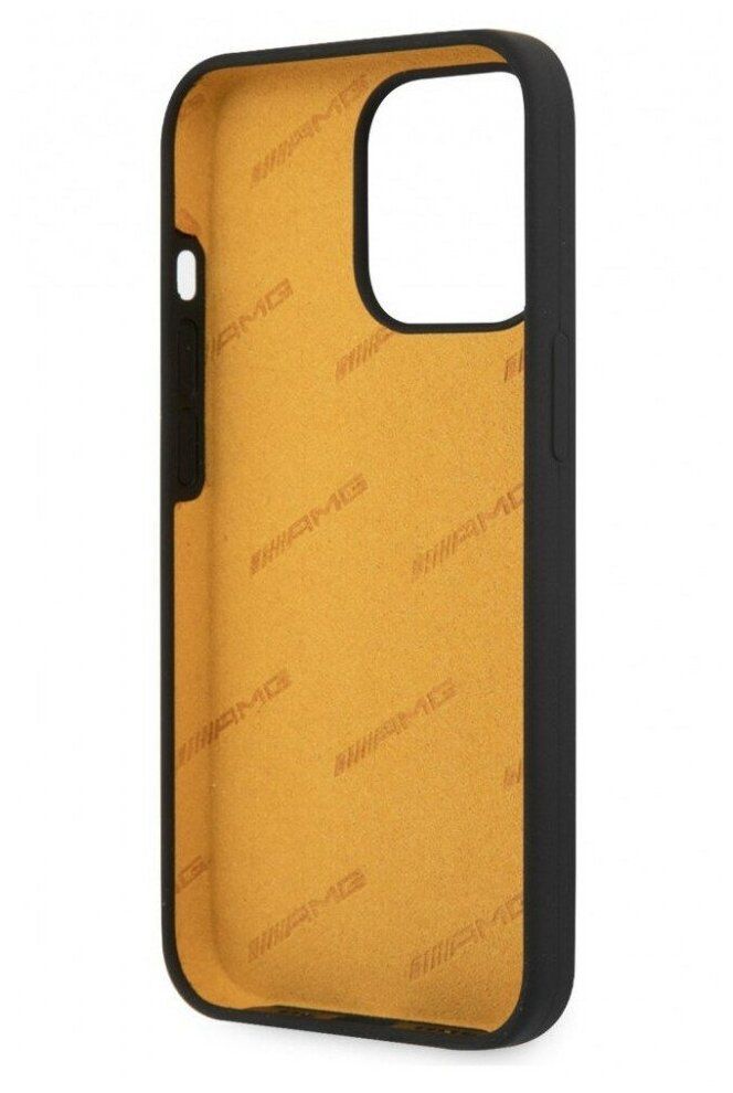 Чехол AMG для iPhone 13 Pro Max Liquid silicone with Yellow big logo Hard Black