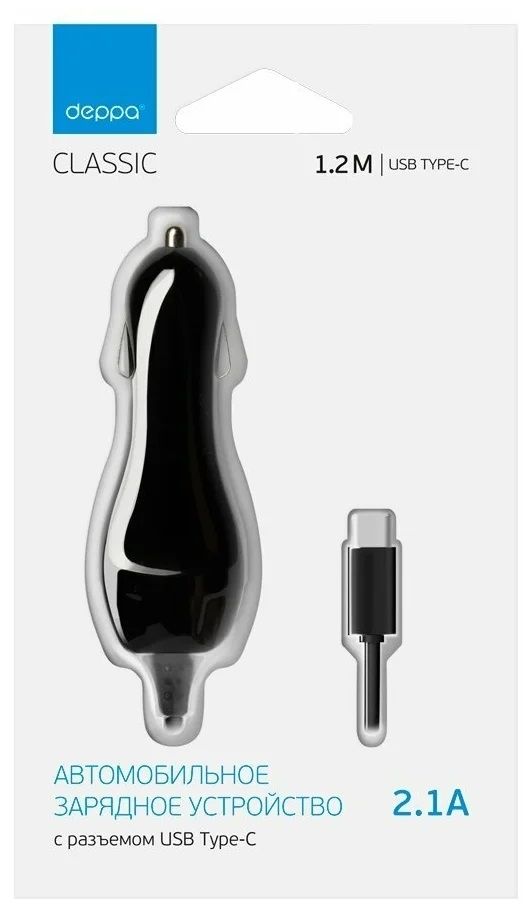 Автомобильное ЗУ Deppa USB Type-C, 2.1A черный