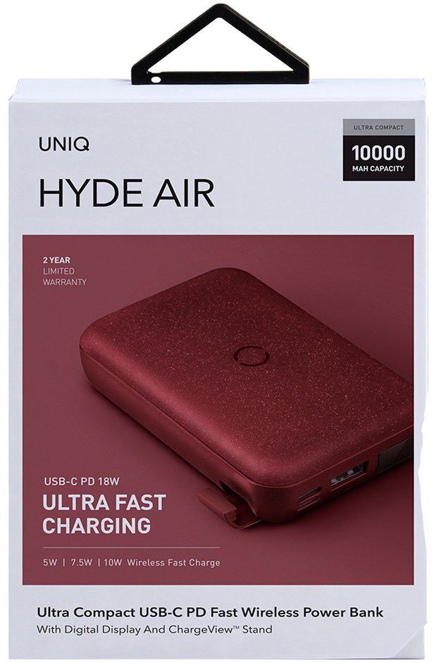 Портативное ЗУ Uniq HYDEAIR Wireless 10 000 mAh бордовый