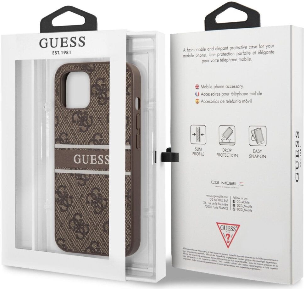 Чехол Guess 4G Stripe printed logo Hard для iPhone 13 mini, коричневый