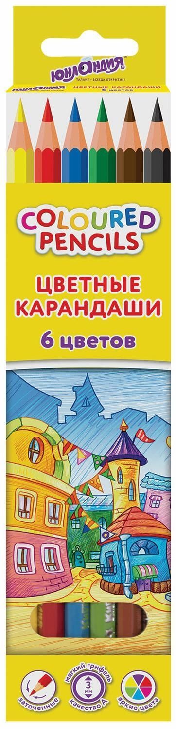 Карандаши цветные "ДОМИКИ", 6 цветов, шестигранные, ЮНЛАНДИЯ