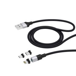 Кабель USB-Micro/USB-C/Lightning Deppa Magnetic 3 в 1 1,2 м, черный