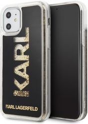 Чехол Lagerfeld для iPhone 11 Liquid glitter Karl logo Hard Black/Gold