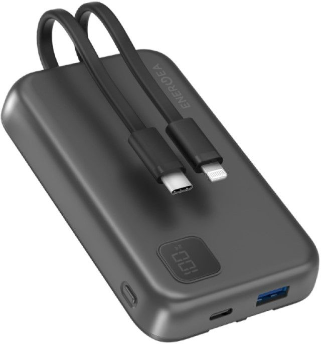 Портативное ЗУ EnergEA Integra DUO USB-C+A + кабели MFI Lightning и USB-C 10 000 mAh черный