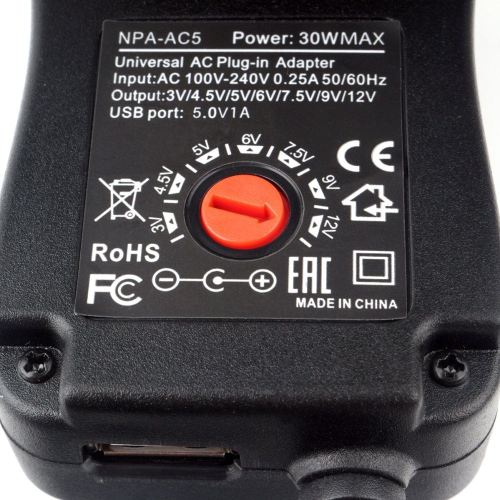 Блок питания Gembird NPA-AC5, 3-12В, 30Вт, порт USB, 8 штекеров -