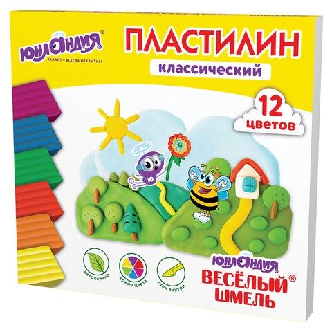 Пластилин классический, 12 цветов, 240 грамм, стек, ВЫСШЕЕ КАЧЕСТВО  BRAUBERG KIDS