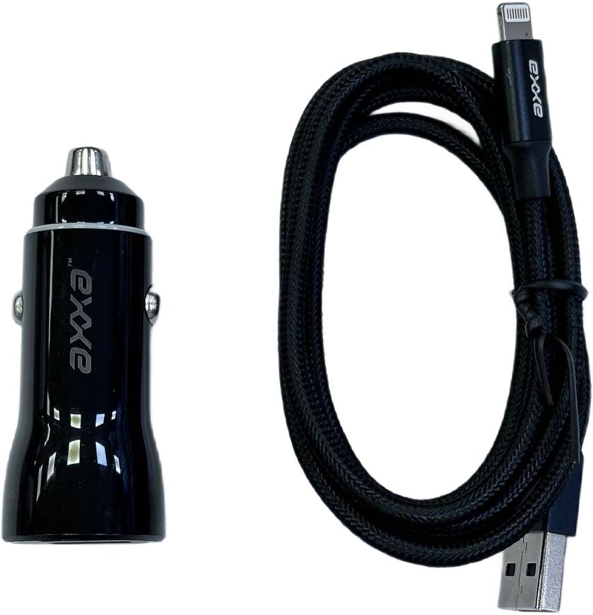 АЗУ 2 USB 2.4А, дата-кабель Lightning, 1m, черный, Axxa