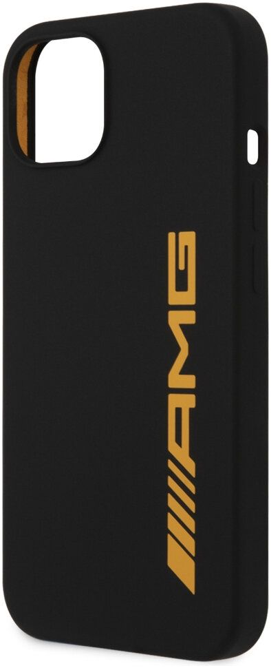 Чехол AMG для iPhone 13 Liquid silicone with Yellow big logo Hard Black