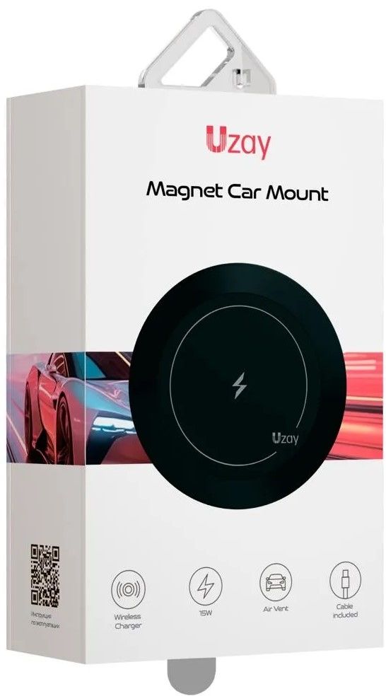 Держатель автомобильный Uzay Magnet Car Mount с беспроводной зарядкой, черный
