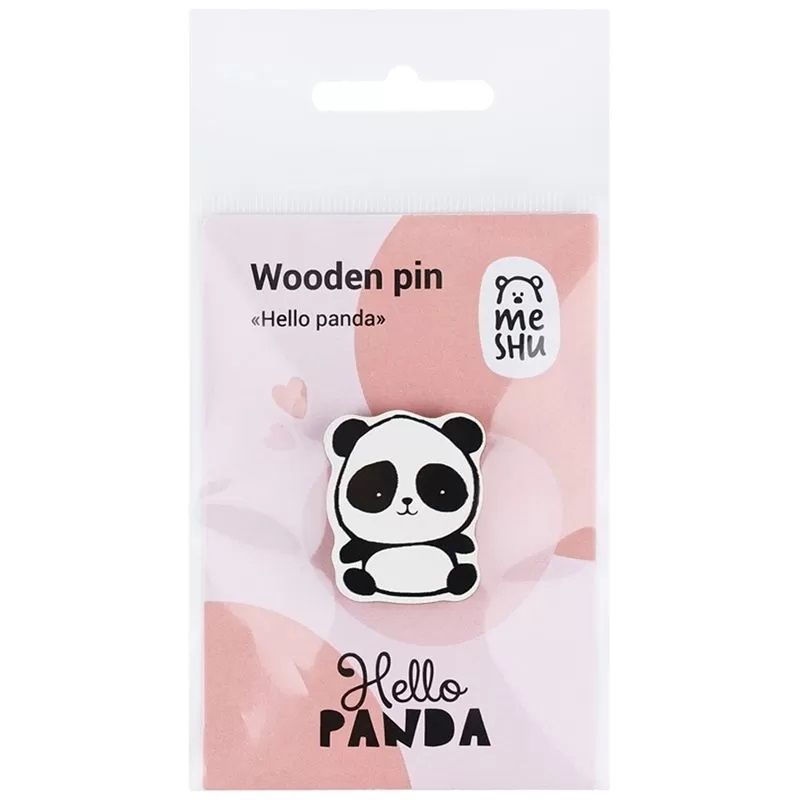 Значок деревянный MESHU "Hello panda", прямая УФ-печать, 2,7*3,3см