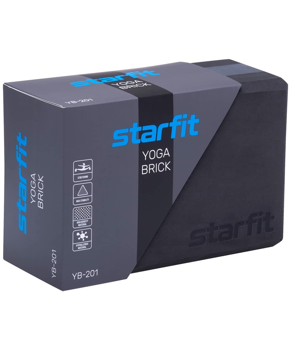 Блок для йоги STARFIT YB-201 EVA, 22,8x15,2x10 см, 350 гр, черно-серый