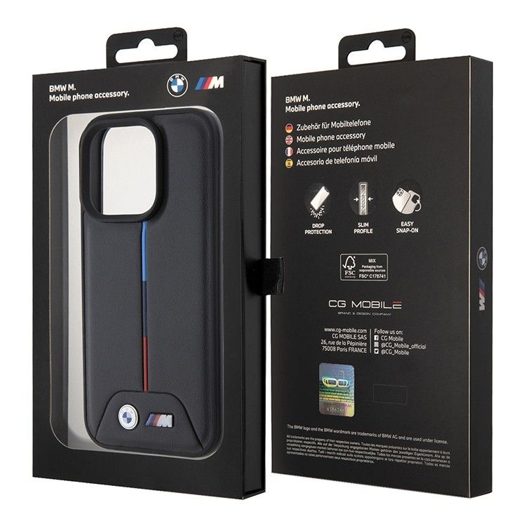 Чехол накладка BMW M-Collection PU Quilted Tricolor для Apple iPhone 15 Pro Max черный