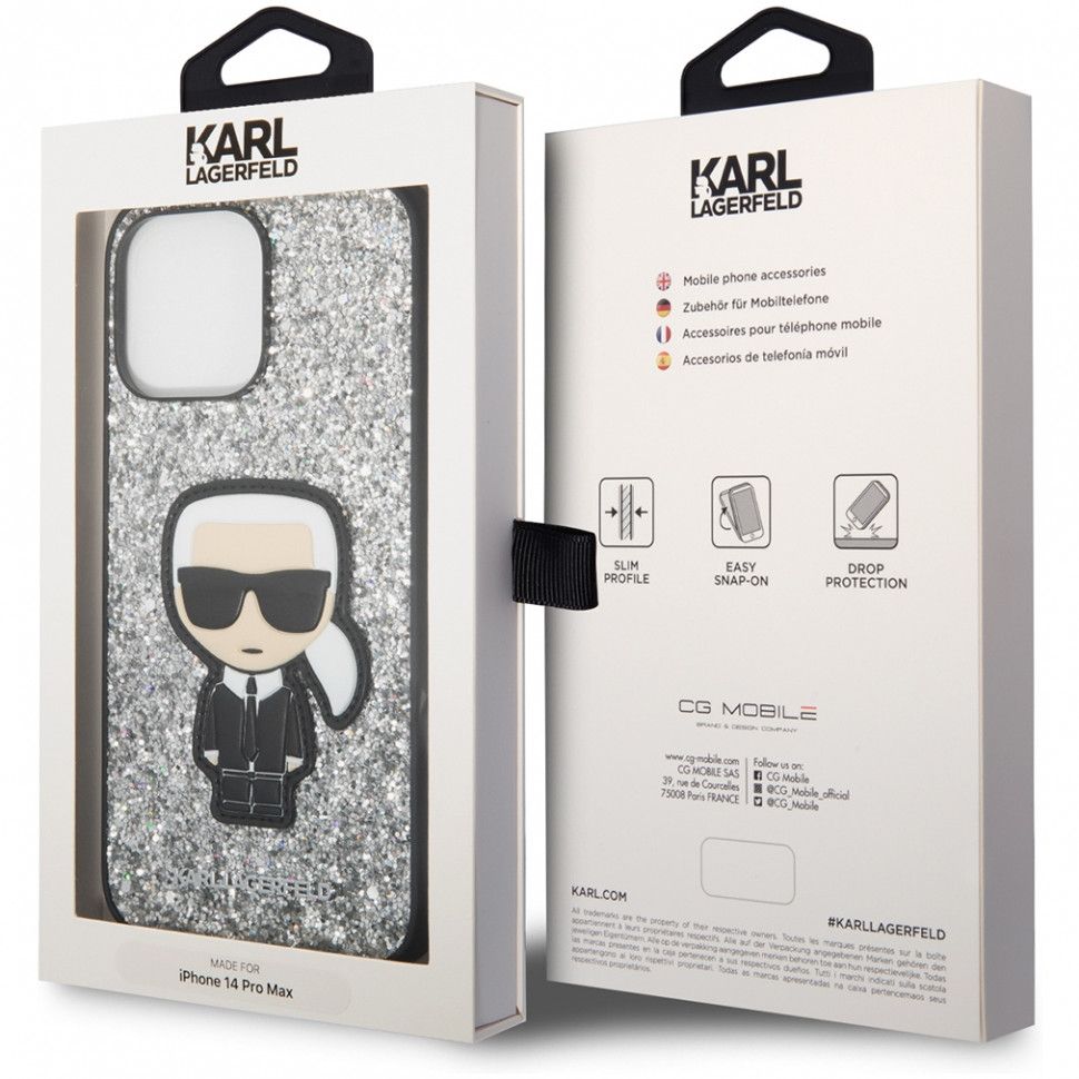 Lagerfeld для iPhone 14 Pro Max чехол Glitter flakes Ikonik patch Metal  logo Hard Silver - купить в 05.RU Махачкала, цены, отзывы