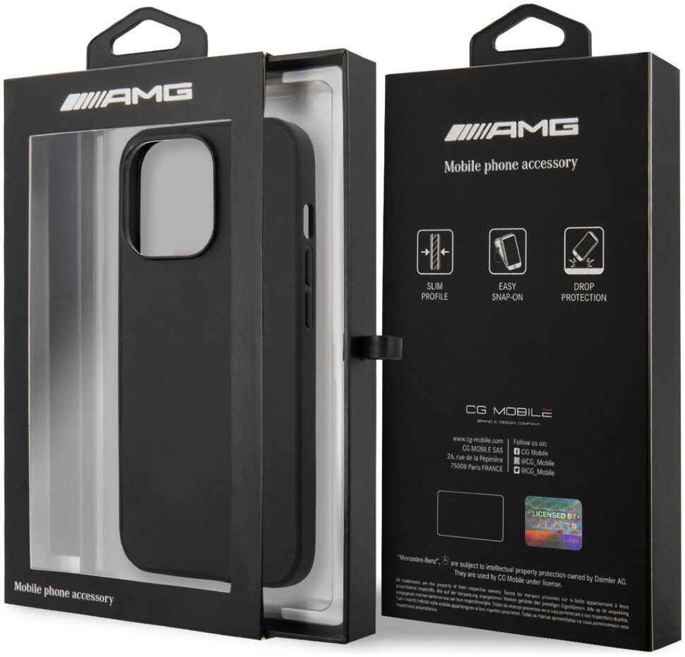 Чехол AMG для iPhone 13 Pro Max Genuine leather Big logo Hard Black